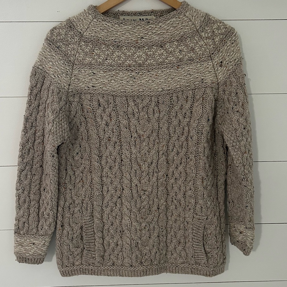 Aran Mor Ireland 100% Merino Wool Cable Knit Sweater